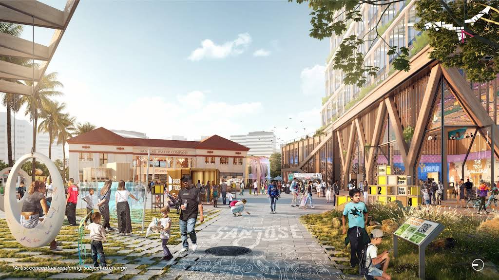 A rendering of what the Gateway might look like with people and future buildings.