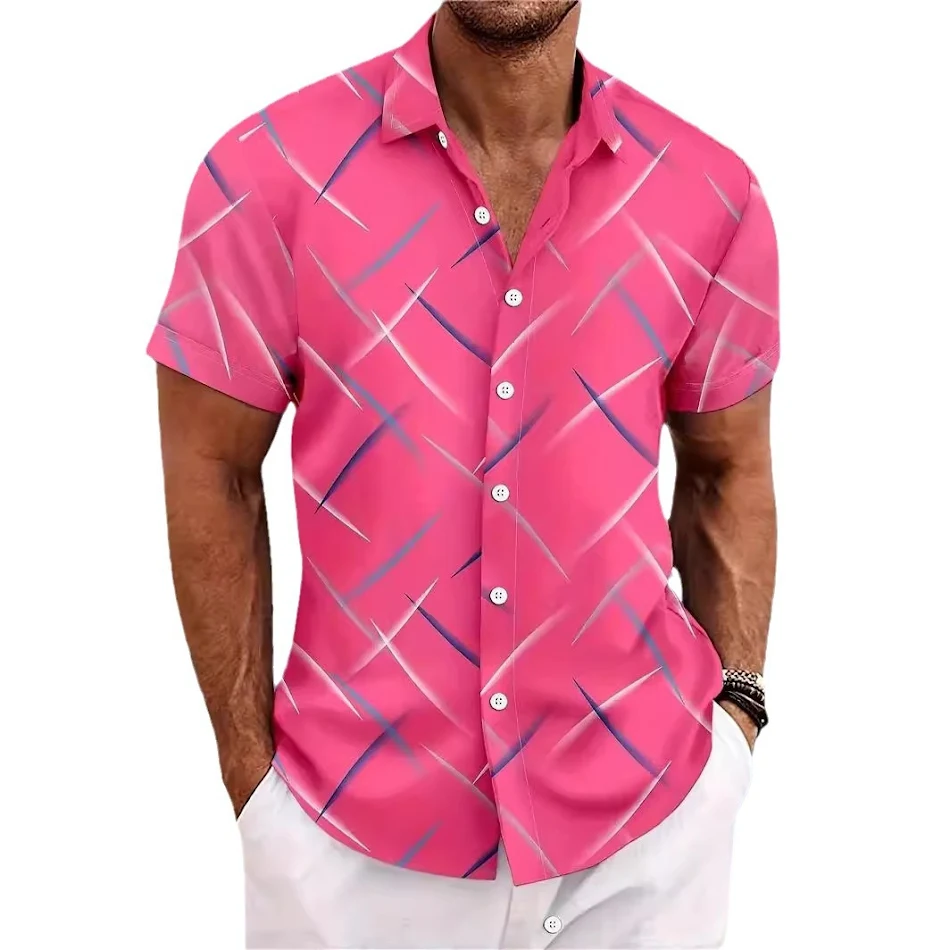 Sommer Herren Streifen Feder Casual Strand Kurzarm Hemd mit Knopfverschluss, leicht und luftig für den Urlaub.