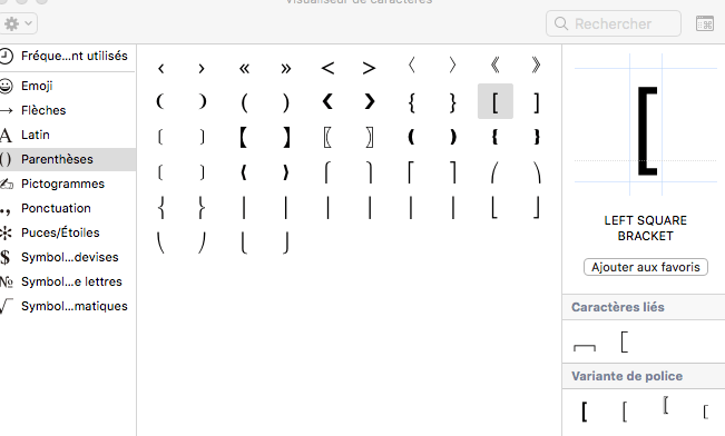 Comment faire des crochets avec les touches d'un clavier Mac ?