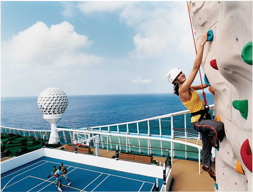 rock climb.jpg - Freedom of the Seas' sports deck hosts rock wall climbing, outdoor courts, miniature golf and plenty of other activities.