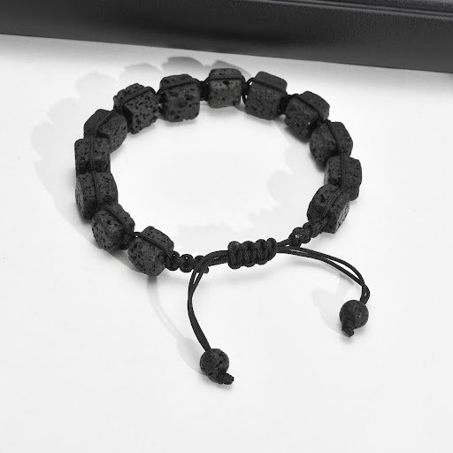 Title 1, Adjustable Square Volcanic Rock Braided Bracele...