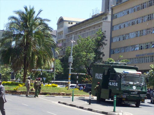 Police officers along Harambee Avenue Photo/Sam Kisika