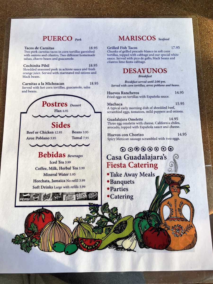 Casa Guadalajara gluten-free menu