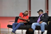 Former TS Galaxy coach Dan Malesela and Jomo Cosmos coach Jomo Sono during the official launch of the GladAfrica Championship at Studio 6 on August 13, 2019 in Johannesburg, South Africa. 