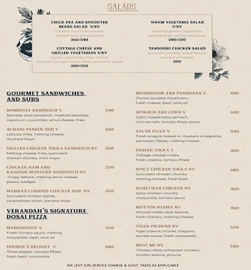 Verandah Moonshine menu 