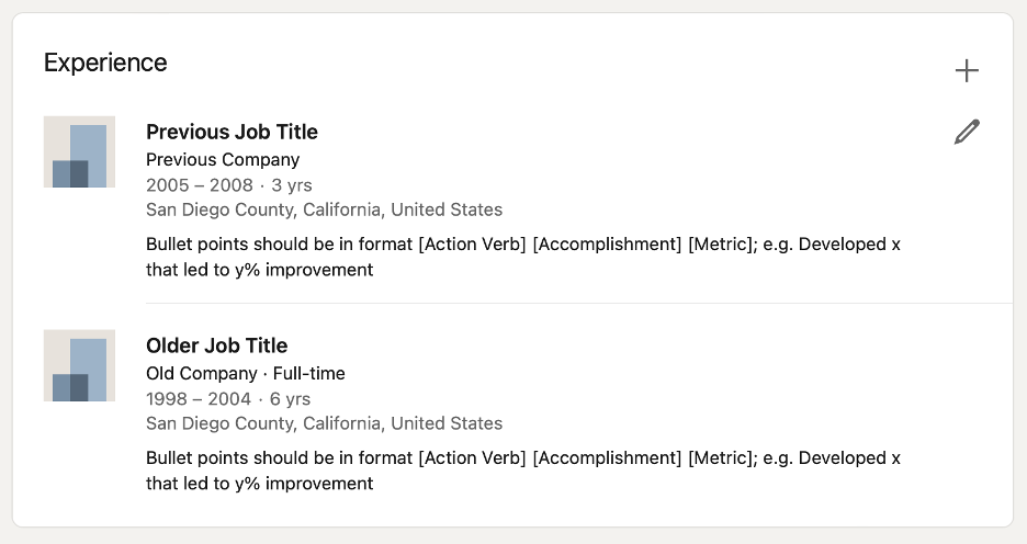 Include older experience on your LinkedIn profile to avoid resume bloat