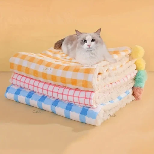Pet Blanket Super Soft Dog Blanket with Plaid lamb down Warm Puppy Blanket Mat Bed Cover for Large Dogs Kitten Cat Small