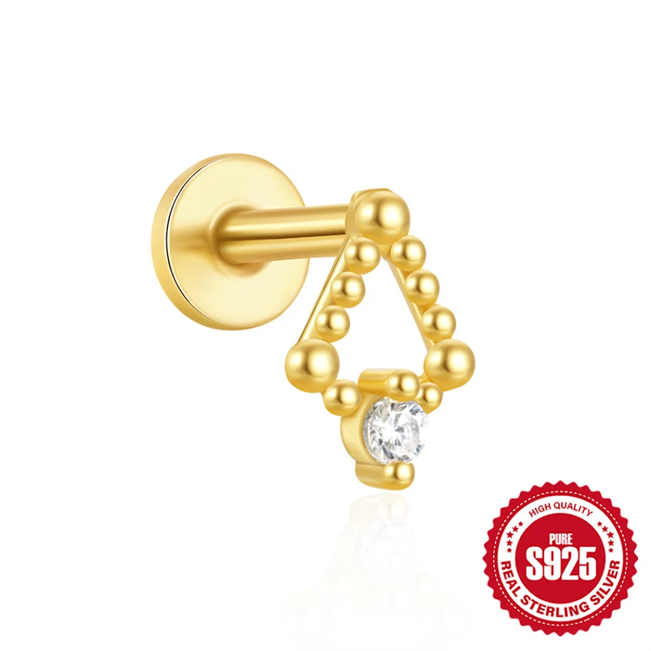 S925 Sterling zilveren oorstekers met waterdruppel, granaatappel, opaal, driehoek, diamanten en platte kop. Trendy en chic!