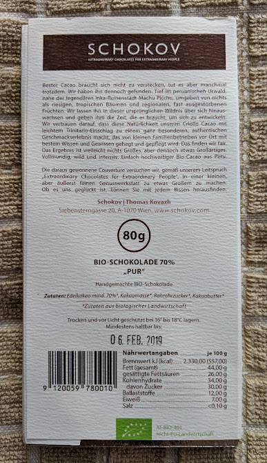 70% Organic Schokov Bar