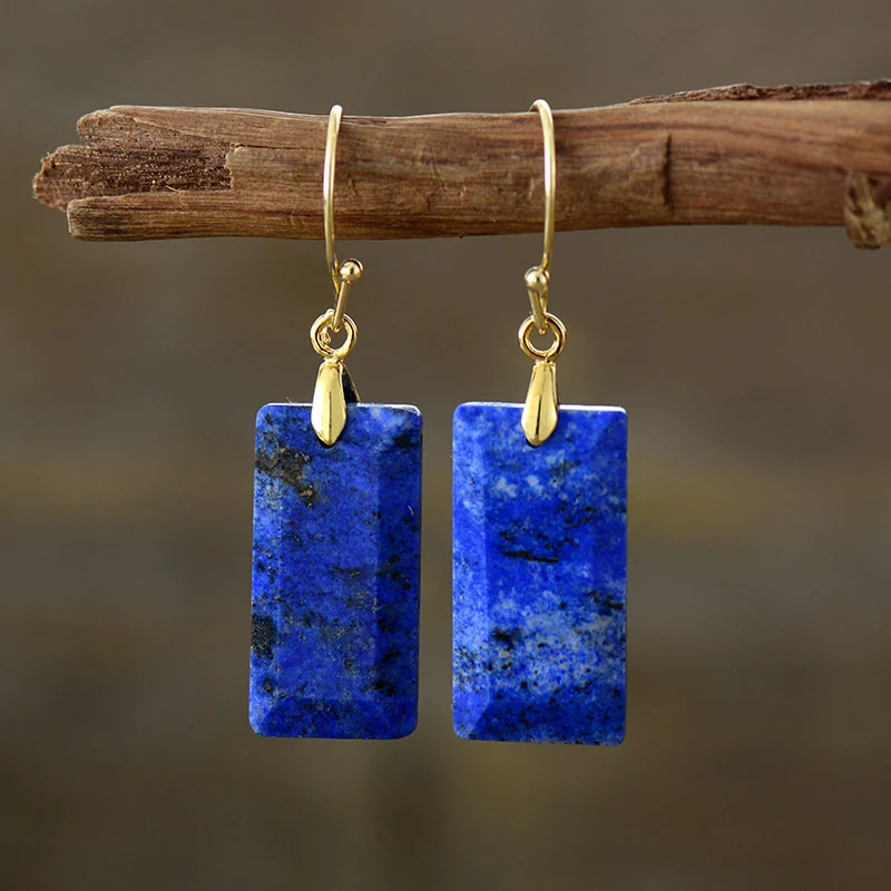 Nouvelles boucles d'oreilles pendantes géométriques élégantes en lapis-lazuli haut de gamme, parfaites pour un look chic.