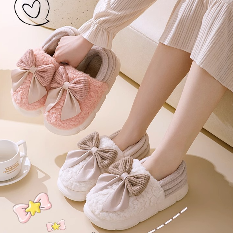 Title 9, Big Bow-knot Fluffy Slippers for Women, Winter ...