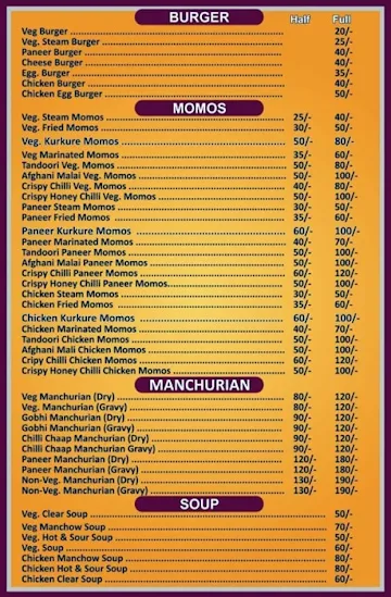 The Hungers Point menu 
