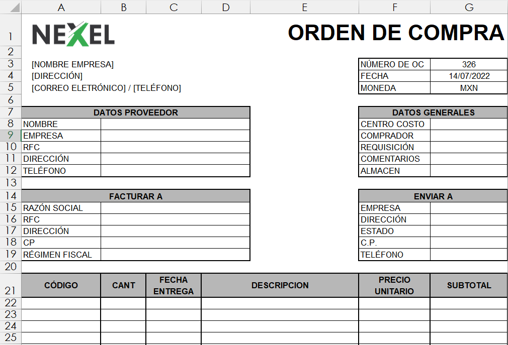 Cómo hacer una Orden de Compra en Excel? - NEXEL