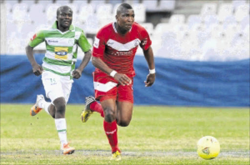 HEADING EAST: Free State Stars vice-captain Paulos Masehe, right, is ch a llenged by a Bloemfontein Celtic player during their Absa Premiership derby last season Photo: Gallo Images