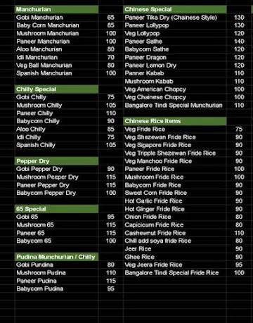 New Bangalore Thindi menu 