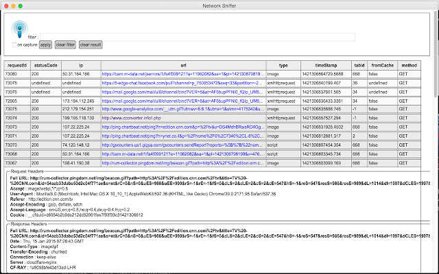 Network Sniffer chrome extension