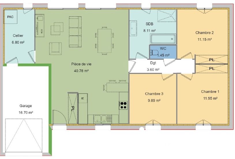  Vente Terrain + Maison - Terrain : 830m² - Maison : 94m² à Génillé (37460) 