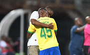 Thembinkosi Lorch celebrates one of his goals with coach Rulani Mokwena in Mamelodi Sundowns' Nedbank Cup last 16 win against Maritzburg United at Lucas Moripe Stadium in Pretoria on Sunday night.