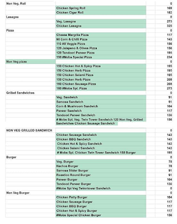 Food Mobs menu 