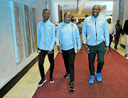 Bafana Bafana coach Molefi Ntseki, right, and his assistants Arthur Zwane and Trott Moloto at a  media  conference yesterday. 