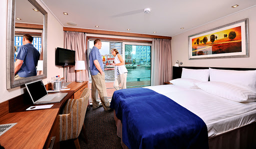 Most staterooms and suites on Avalon Felicity feature French balconies (floor-to-ceiling windows).