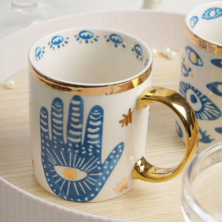 Taza de cerámica con forma de ojo, creativa, con apliques y tarro joyero, perfecta para regalo o decoración, funcional y original.