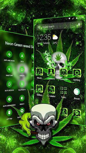 Neon Green Weed Skull APUS launcher Theme