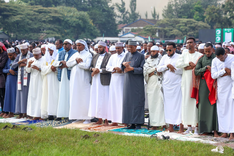 Hundreds of Muslim faithful pray during Eid-ul-Fitr celebrations at the Eastleigh High School Grounds on April 10, 2024