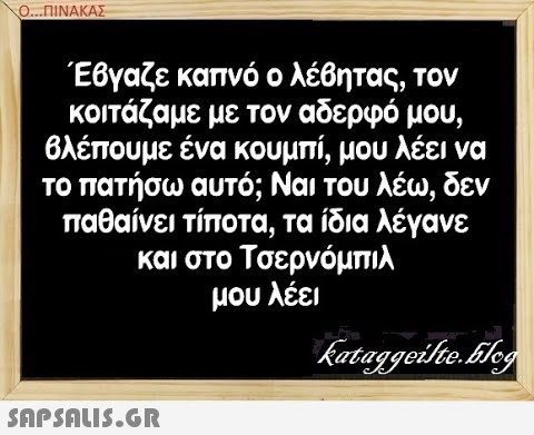 Ο.ΠΙΝΑΚΑΣ Έβγαζε καπνό ο λέβητας, τον κοιτάζαμε με τον αδερφό μου, βλέπουμε ένα κουμπί, μου λέει να το πατήσω αυτό; Ναι του λέω, δεν παθαίνει τίποτα, τα ίδια λέγανε και στο Τσερνόμπιλ μου λέει SAPSALIS.G.