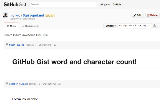 GitHub Gist Word Count