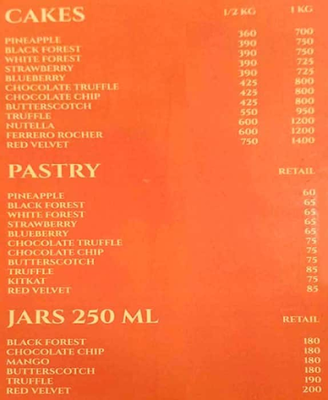 The Orange Bakery menu 