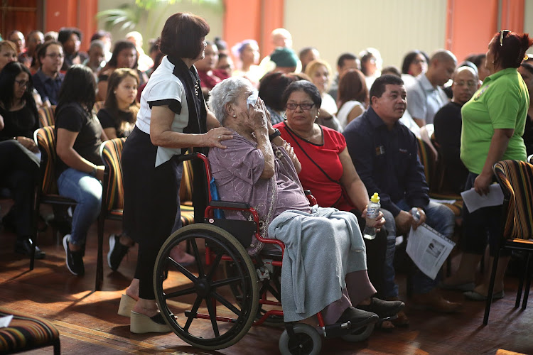 Annie King, grandmother of boxing and karate champ Leighandre 'Baby Lee' Jegels, was inconsolable at the memorial service in East London.