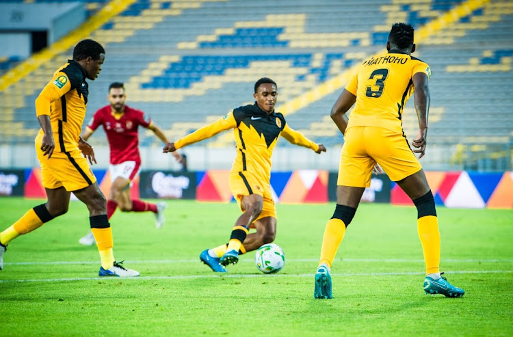 Kaizer Chiefs midfielder Njabulo Blom controls the ball in the Caf Champions League final against Al Ahly of Egypt at Stade Mohamed V in Casablanca, Morocco on Saturday, July 17, 2021.