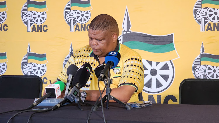 ANC national executive committee deployee David Mahlobo announcing that the ANC Free State elective conference would go ahead before it was temporarily suspended after a group of people disrupted the registration process on Friday.