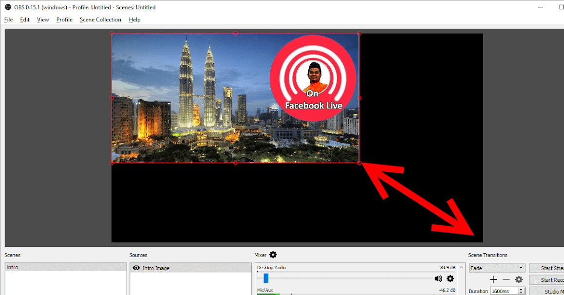 OBS Studio Add Image Source - Resize FB Live Intro Image