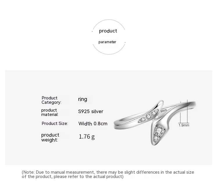 Title 4, Bague serpent en argent sterling pour femme, em...
