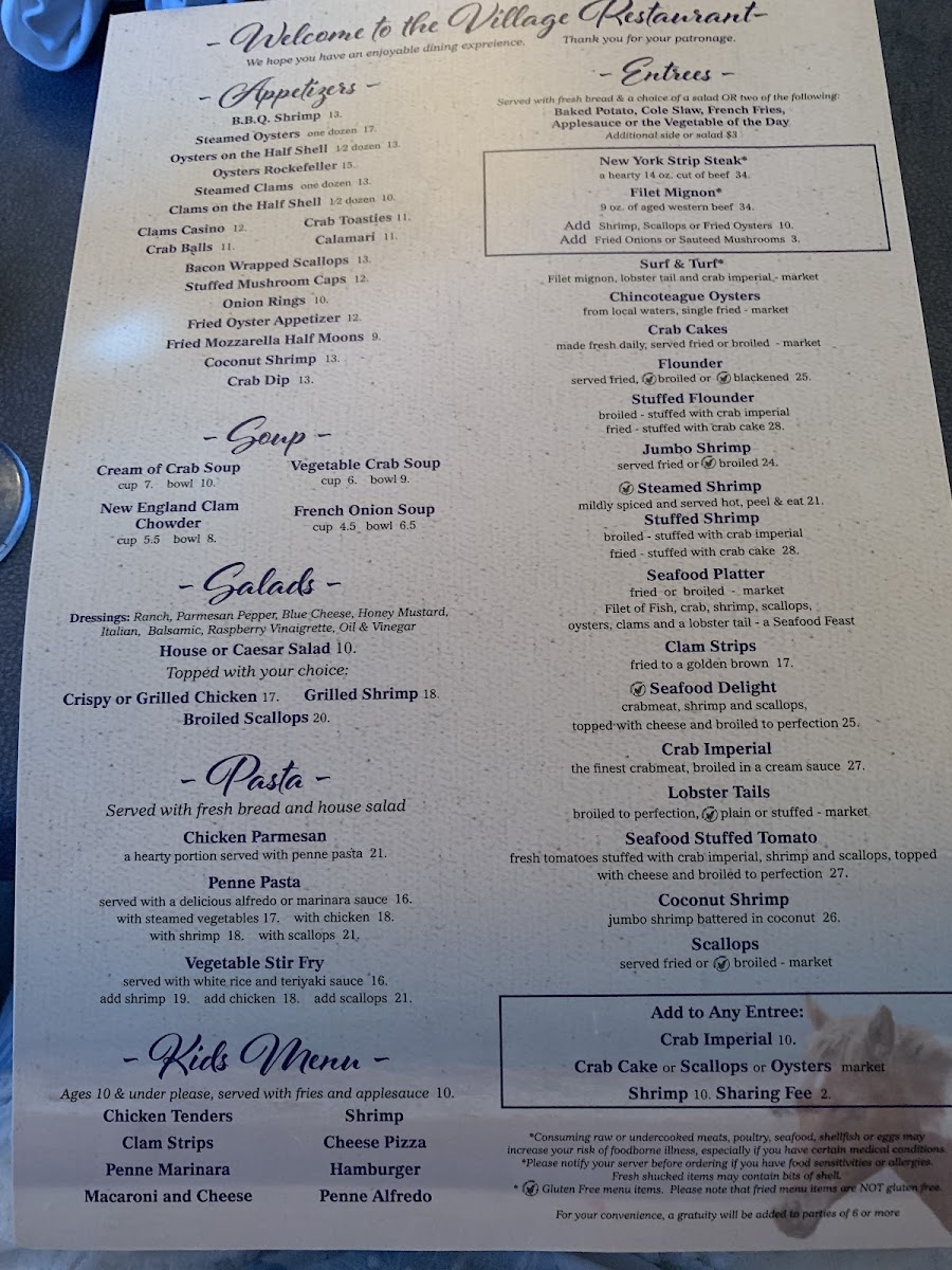 The Village Restaurant gluten-free menu