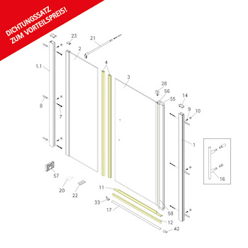 Lot de joints d'étanchéité pour portes pivotantes contre paroi fixe (5-6 mm)