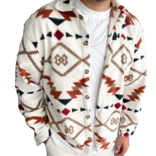 Title 2, Retro Ethnic Print Mens Casual Shirt Jacket, C...