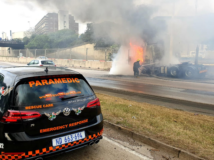 Traffic came to a standstill after a truck caught alight on Durban's notorious M7 highway on August 26 2019.