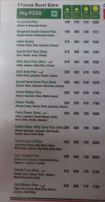 Pizzaria House menu 