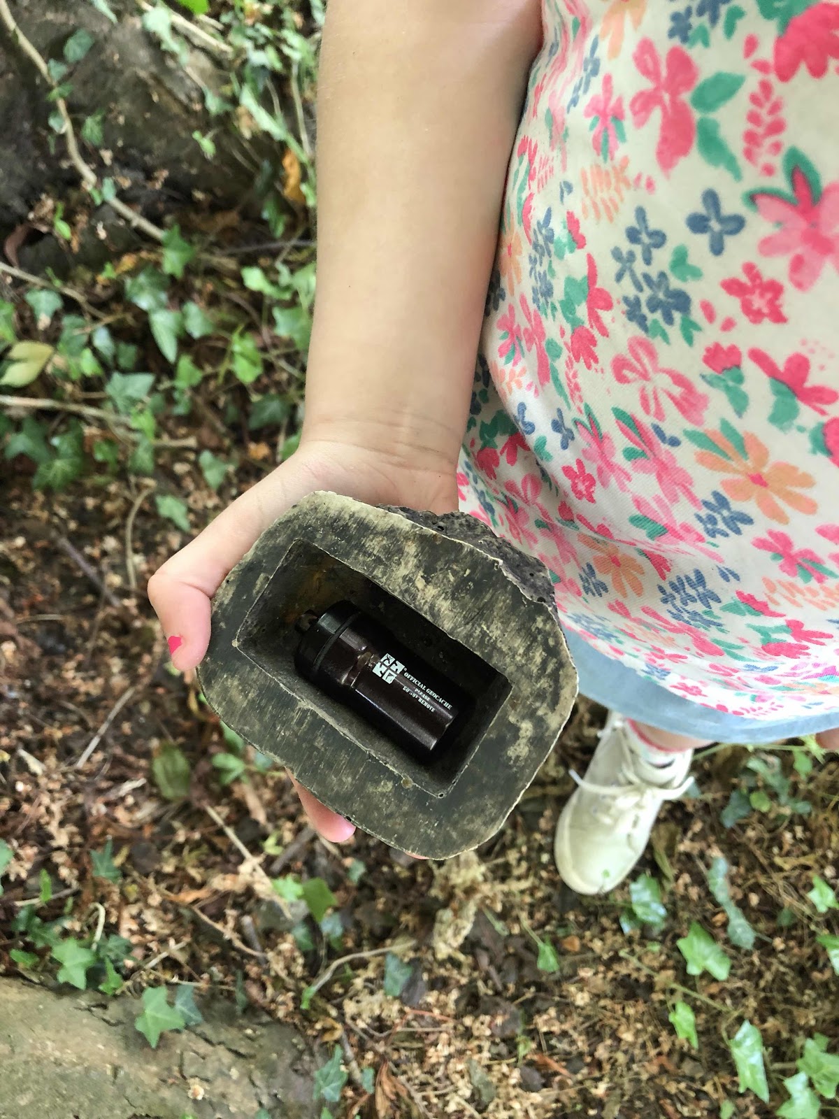 Micro geocache inside fake rock