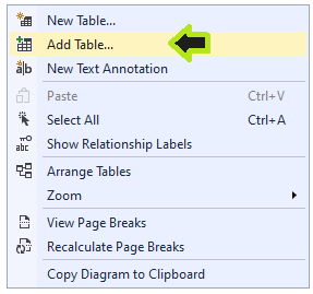 Agregar Tabla al diagrama de base de datos sql