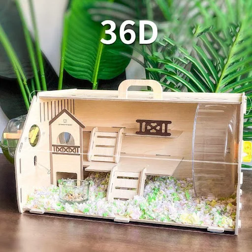 36CM Building Block Cage Hamster Cage Special Luxury Acrylic Small House Cheap And Large Free Villa Supplies Gold Wire B