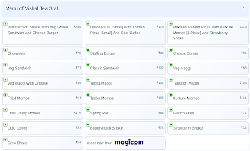 Vishal Tea Stal menu 