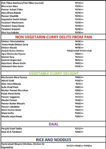 Sahara Restaurant menu 