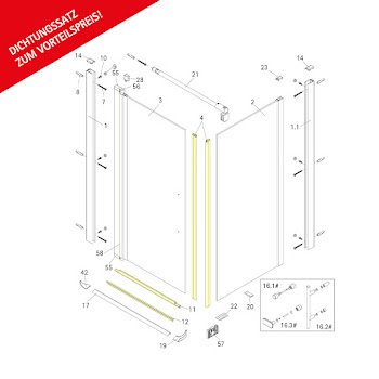 Lot de joints d'étanchéité pour porte pivotante avec paroi latérale (5-6 mm)