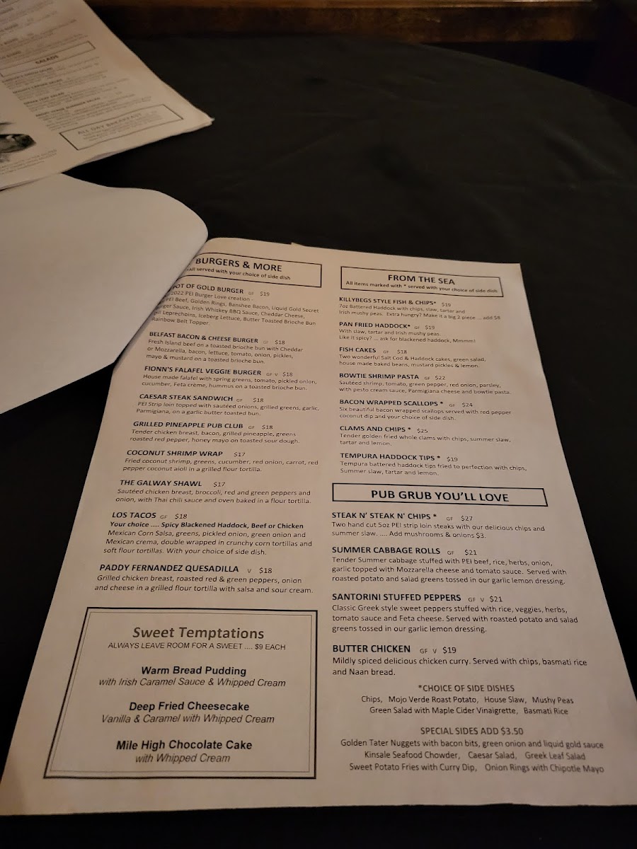 The Old Triangle gluten-free menu