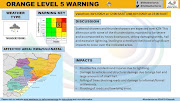 An orange level five warning has been issued for parts of northern KZN on Thursday. 