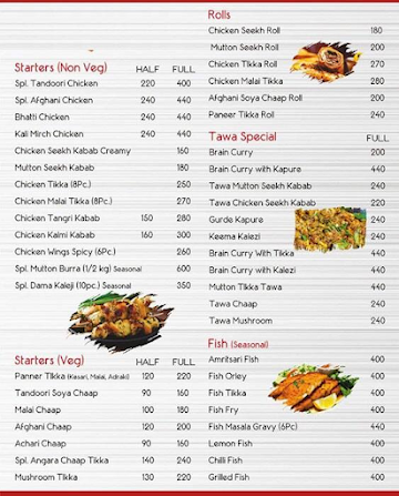 Angaara menu 